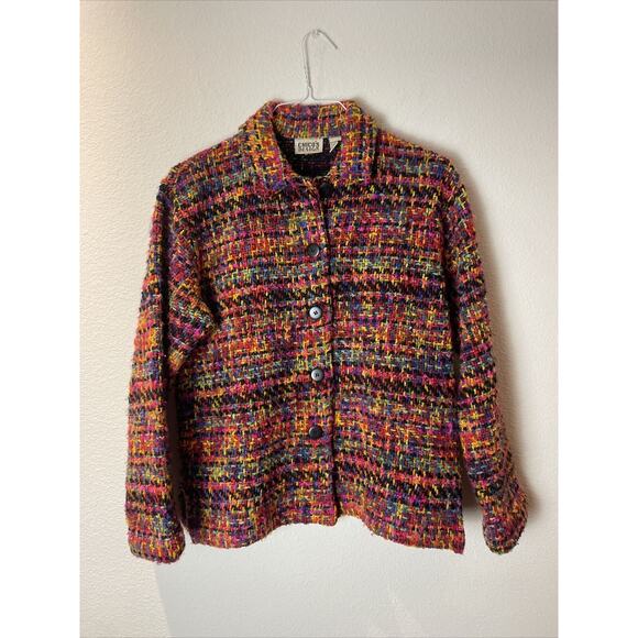 chicos design, tweed multicolor colorful blazer/ jacket, button up, size 1 - Picture 1 of 4